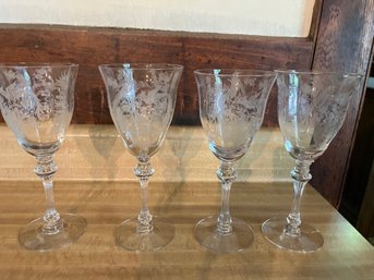 Four Antique Birds And Floral Water Goblets-12