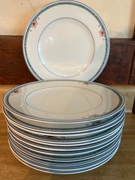 Twelve Portuguese Coventry Porcelain Dinner Plates With Pretty Blue Edging