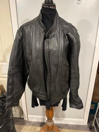 Black Leather Mega Force Motorcycle Jacket Good Condition  Men's Size 46