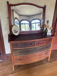 1920's Mahogany Bow Front Dresser With Tilting Mirror -front Sit/bed8