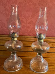 Pair Of Tall Glass Oil Lamps - F2