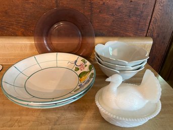 Miscellaneous Lot With Milk Glass Covered Turkey Dish -22
