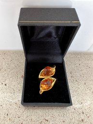 14k Yellow Gold Striking Orange Multi Faceted Double Gem Stone Ring - CP6