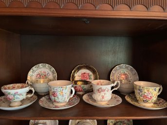 7 Tea Cups And Saucers Regency Royal Crest Crown Trent Etc. - LV25