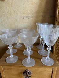Etched Antique Stemmed Glassware Of Various Heights - Bd1-11