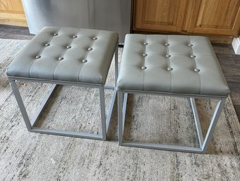 837 Set Of 2 Gray Foot Stools  With Gray Hardware 17 T X 18 W X 18 H