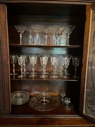 1920s Etched Glasses Water Wine & Martini For 6 With Matching Plates & Server - D27