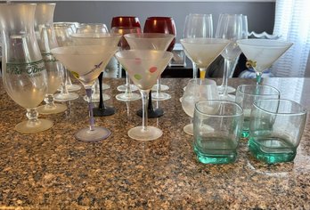 Lot Of 24 Bar Glasses (Martini, Wine, Rocks, Cordial & Fruit Cocktail Glasses)