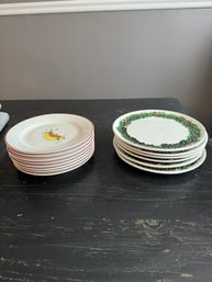 Lot Of 14 Christmas Dishes ( Pottery Barn Reindeer & Lefton White Holly Salad Plates