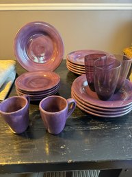 Lot Of Tabletops Unlimited Hand Painted 'Espana' Plates, Bowls, Mugs & Purple Glasses