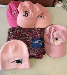 Lot Of 5 Patriots & Red Sox Caps & Scarf