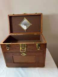 Wood Jewelry Trunk W/ Brass Fixtures (no Key)