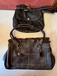 Coach Chocolate Brown Double Handle Shoulder Bag And Coach Black Hobo Style Bag - P5