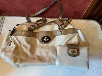 Coach Cream Leather Double Handle Bag With Coach Cream Wallet - P6