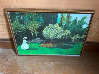 Unsigned Painting Of Woman With Flowering Shrubs And Trees  - A3