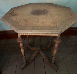 Antique Octagon Inlaid Wooden Table With Carved Legs - AA6