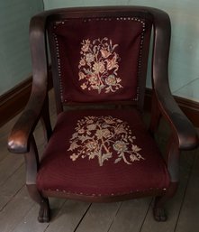 Mahogany Framed Accent Chair With Needlepoint Upholstery - A7