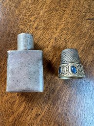 Sterling Silver Perfume Bottle And Thimble - C5