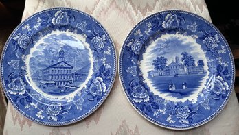 2 Wedgwood For Shreve Crump & Low Plates: Old View Of Harvard College & Faneuil Hall