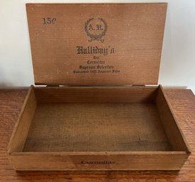 A.H. Halliday's Antique Cigar Box Wood With Felt Bottom 9.5' X 5.5' X 2'