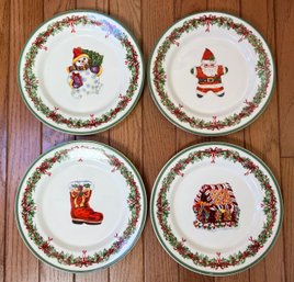 Set (4) Four Christopher Radko Traditions Holiday Celebration Plates Santa Stocking Snowman Gingerbread House