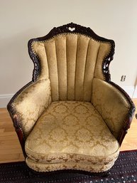 Victorian Gold Brocade Chair With Detailed Wood - 4