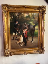 Gilded Gold Framed Signed By D. Hannkins - Family Riding Party - 1