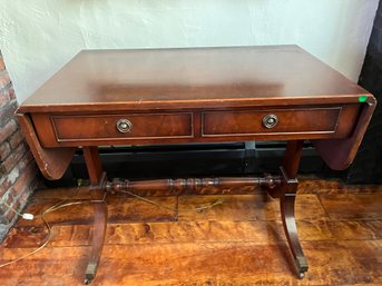 Mahogany Buffet Server With Folding Sides And Two Drawers On Casters - 9