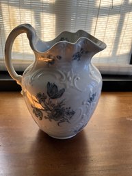 Furnivales Sevres England - Blue And White Floral Water Pitcher - 11