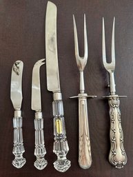 3 Crystal Handle Knives And Pair Of Carving Forks - Lv3