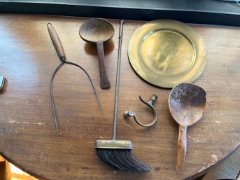 6 Piece Antique Lot - Plate Laddle Tools And Fireplace Asscessories - 18