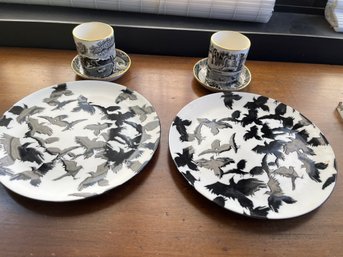 Black And White 6 Pc Lot - Two Crate And Barrel 9 Inch Lunch Plates And 2 Spode Italian Espresso Cups - 51
