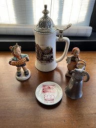 5 Collector Items - Two Hummels, Stratford Stein, Coppenagen Small Plate, Ram Shot Glass Colonial Pewter - 56
