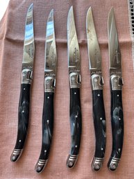 5 Laguiole Black W/ Cream Colored Steak Knives By Jean Dubost - DR24