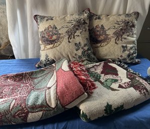 #968 Lot 0r 4  Christmas Items - 2 Blankets & 2 Pillows