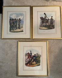 Lot Of Three Antique Foreign Military Framed And Matted Prints - 78