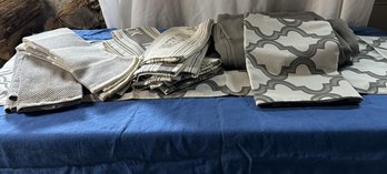 #972 Lot Of 11  - 2 Table Runners 76' Long, Gray Curtin  82' Long X  100' Wide  8- Dish  With Various Sayings