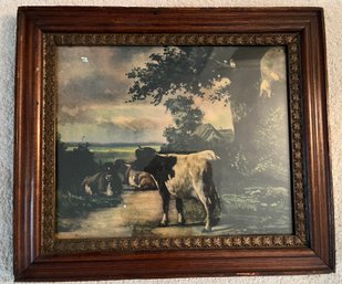 Framed Cows In A Pasture Print In Antique Frame - 79