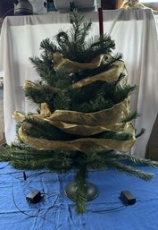 #976 3 Foot/stand Included Christmas Tree W/ Gold Lights And Ribbon