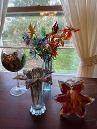 Colorful Glass Flowers, Art Glass Vases And Italian Hand-painted Tiger Glass - DR58