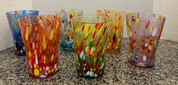 6 STUNNING Murano Handmade 'The Colors Of Murano' Tumbler Drinking Glasses With Dimpled Sides - DR57