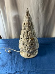 #988 Ceramic White Christmas Tree 14' Tall  With 'Mom' Written On It - Working