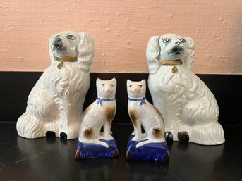 Pet Lovers Lot - Two Antique Unmarked Ceramic Dogs And Two Ceramic Cats - 117