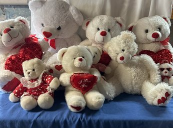 #991 Lot Of 9 - I Love You Bears All Sizes