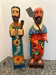 Tall Wooden Hand Carved St Joseph Bungalow Rose & St Francis Of Assisi Sculptures - DR62