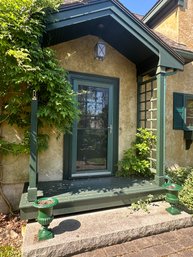 Pair Of Vintage Green Painted Cast Iron Planters - O3