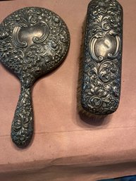 Antique Sterling Silver Hand Mirror And Horse Hair Brush Set - 144