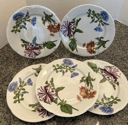 5 Pretty Porcelain Floral Dessert Plates By Cordon Blue - DR73