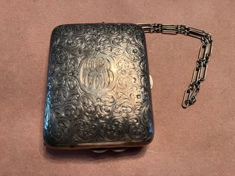 Antique Sterling  1920s Victorian Monogramed Compact Case Includes Money Holder Note Pad And Chain - 146