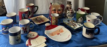 #15 Lot 18 -  Christmas Items - Mugs, Santa Cookie Dishes